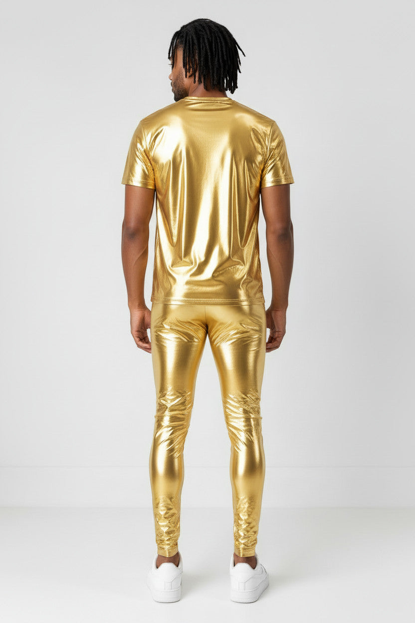 Gold Metallic T Shirt | Coated Spandex | Mens Unisex Stage And Performance Event Wear Costume