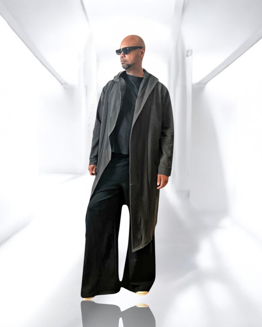 Hooded Cardigan Oversized Hood | Slate Gray Color Ponte Jersey | Heavy Weight Knit