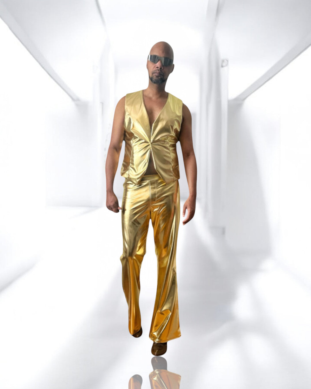 Gold Vest | Gold Metallic Spandex | Classic Waist Coat Vest | Mens Sleeveless Vest | Button Up