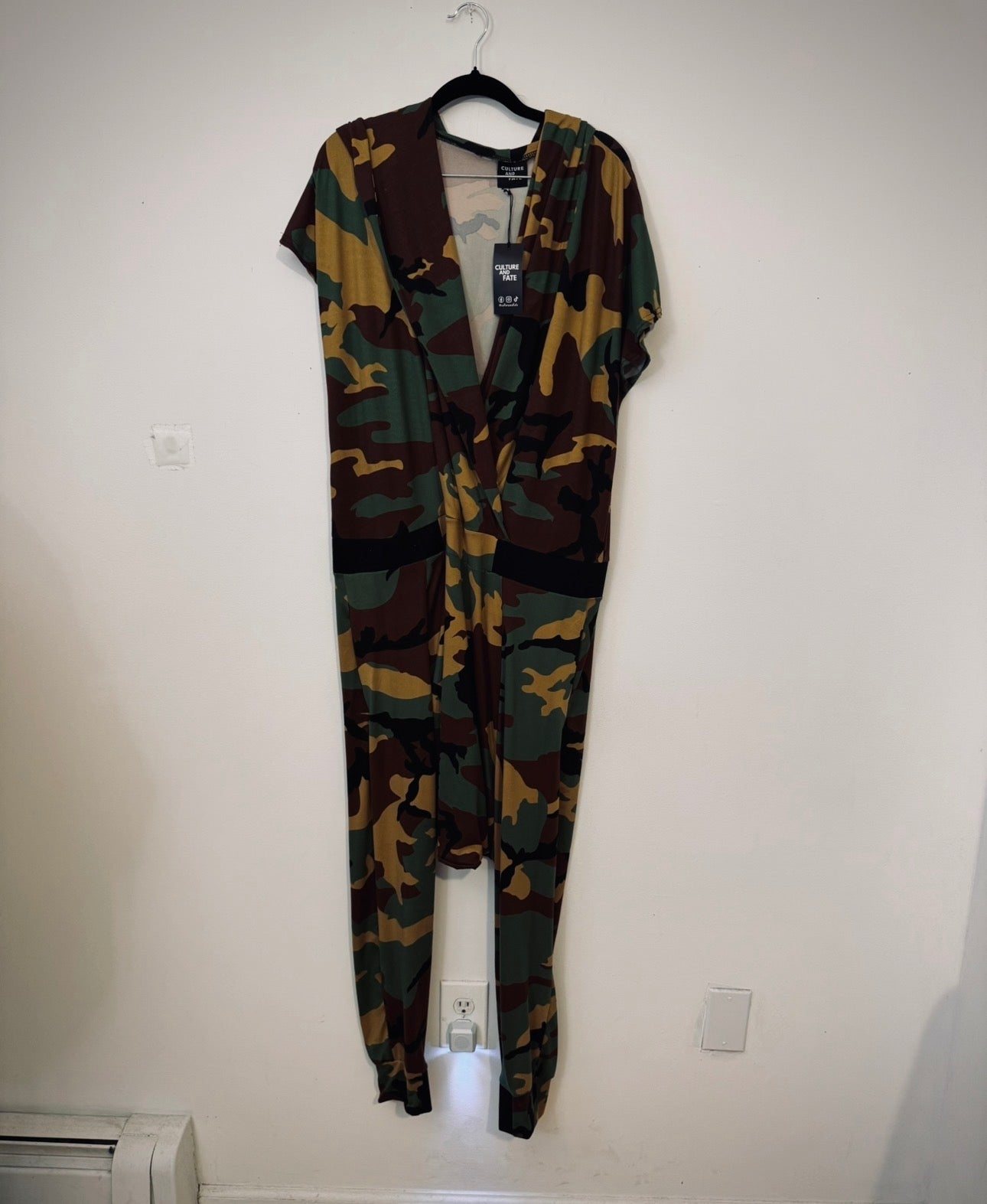 Drape Front Jersey Jumpsuit | Cross Front With Hood | Mens Romper Onesie
