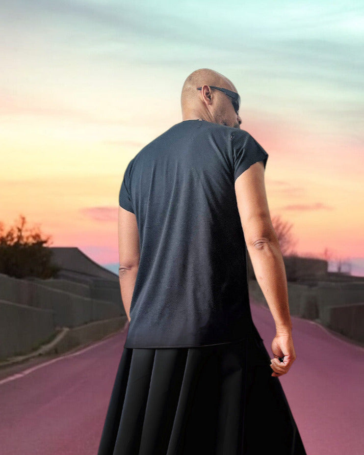 Deep V Neck Tee Short Shirt Sleeve Version | Drop Shoulder T Shirt | Black Drape Jersey