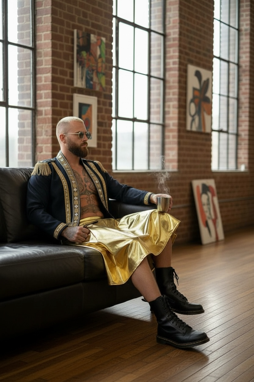 Gold Metallic Kilt| Elastic Waist | Simple Skirt For Men | Pleated Skirt For Men