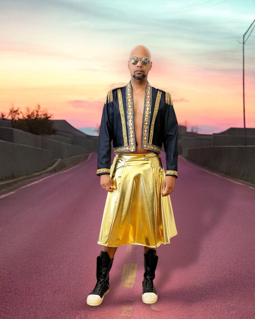 Gold Metallic Kilt| Elastic Waist | Simple Skirt For Men | Pleated Skirt For Men
