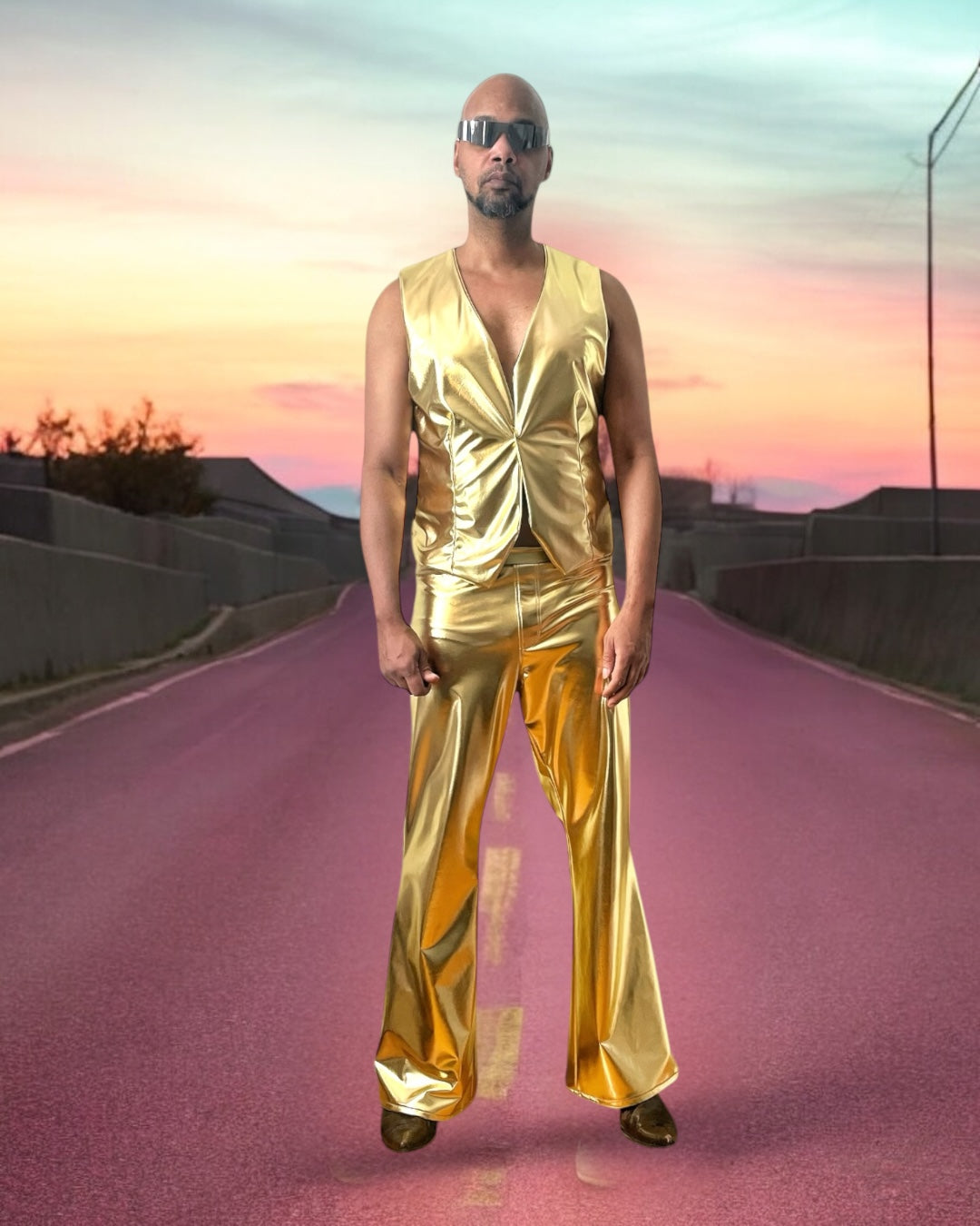 Gold Vest | Gold Metallic Spandex | Classic Waist Coat Vest | Mens Sleeveless Vest | Button Up