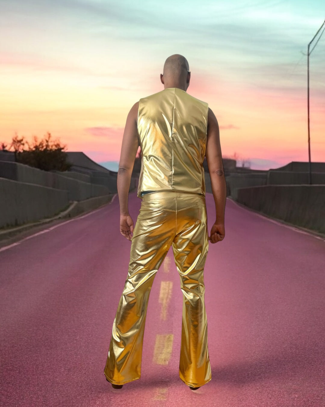 Gold Vest | Gold Metallic Spandex | Classic Waist Coat Vest | Mens Sleeveless Vest | Button Up