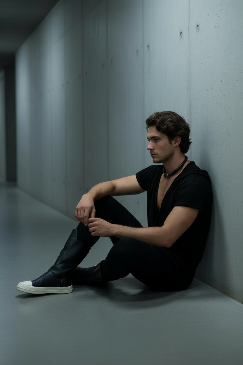 Drape Front Jersey Jumpsuit | Cross Front With Hood | Mens Romper Onesie