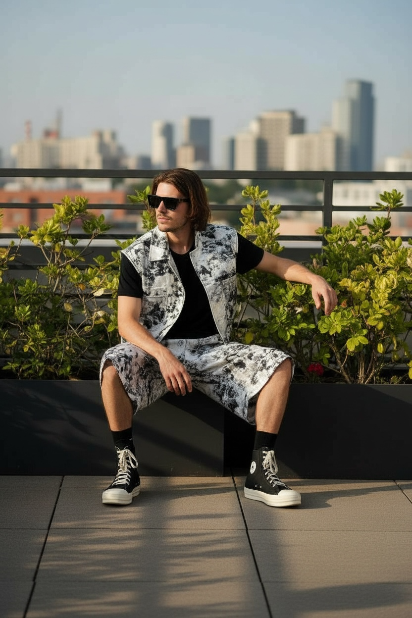 Sky Cloud Silver Foil Printed Jort Short Baggy Oversized Shorts