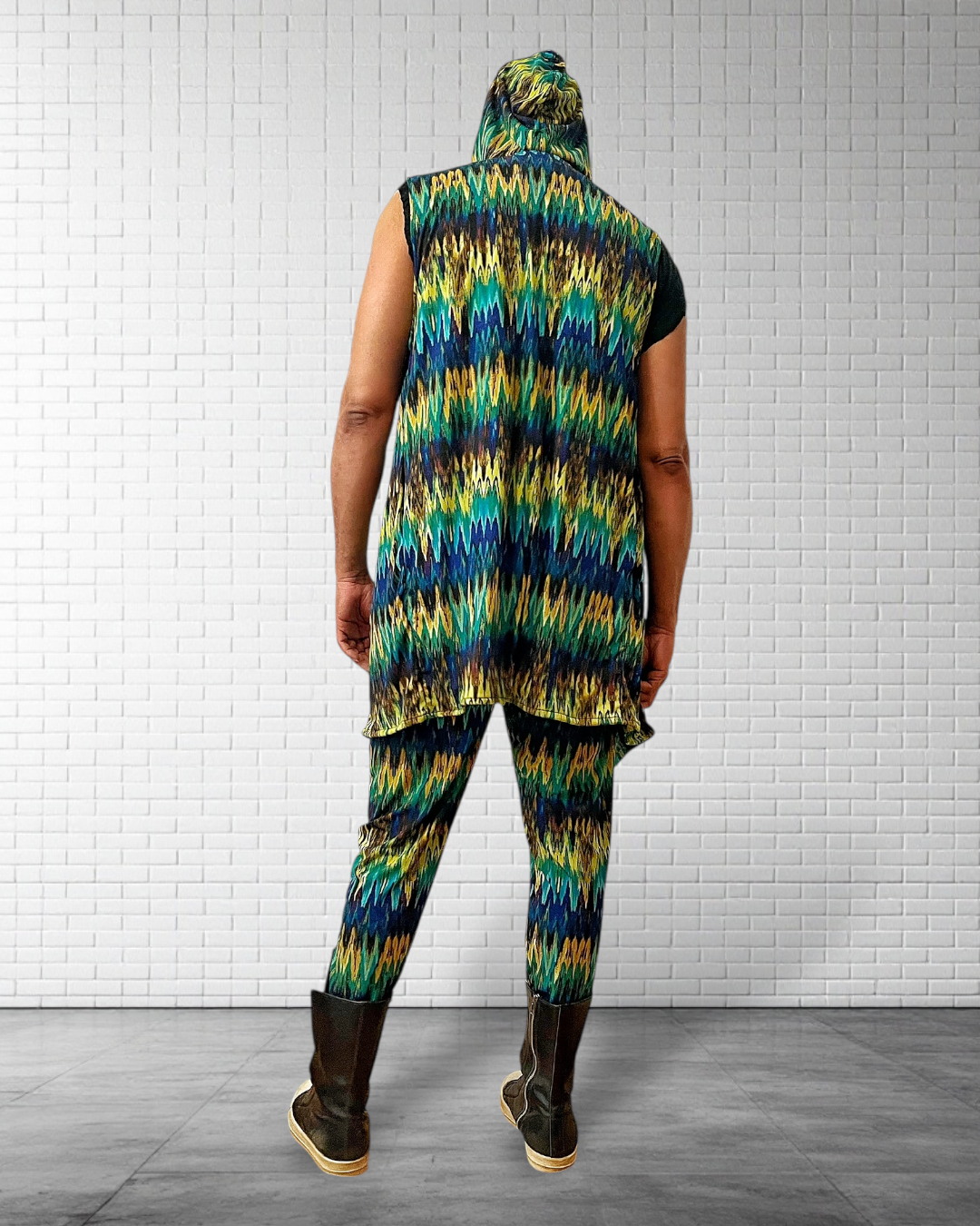 Festival Hooded Cardigan And Jogger Set – BurningMan | Tribal Print Men’s Festival Wear | Sleeveless Hoodie & Matching Pants | Rave Clothing