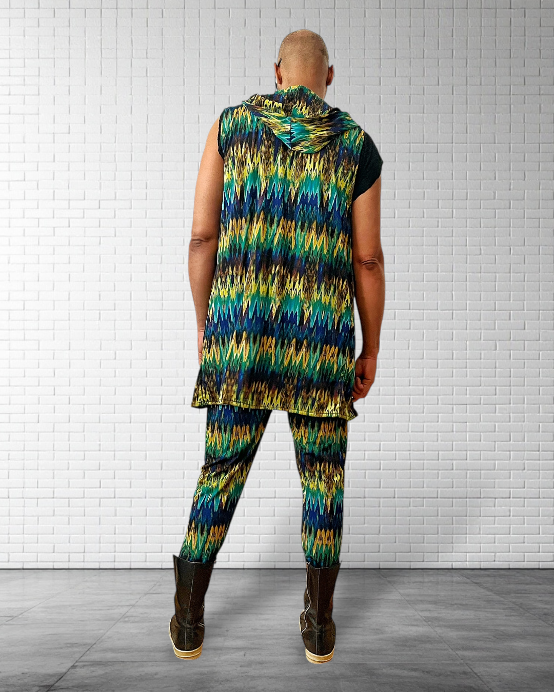 Festival Hooded Cardigan And Jogger Set – BurningMan | Tribal Print Men’s Festival Wear | Sleeveless Hoodie & Matching Pants | Rave Clothing