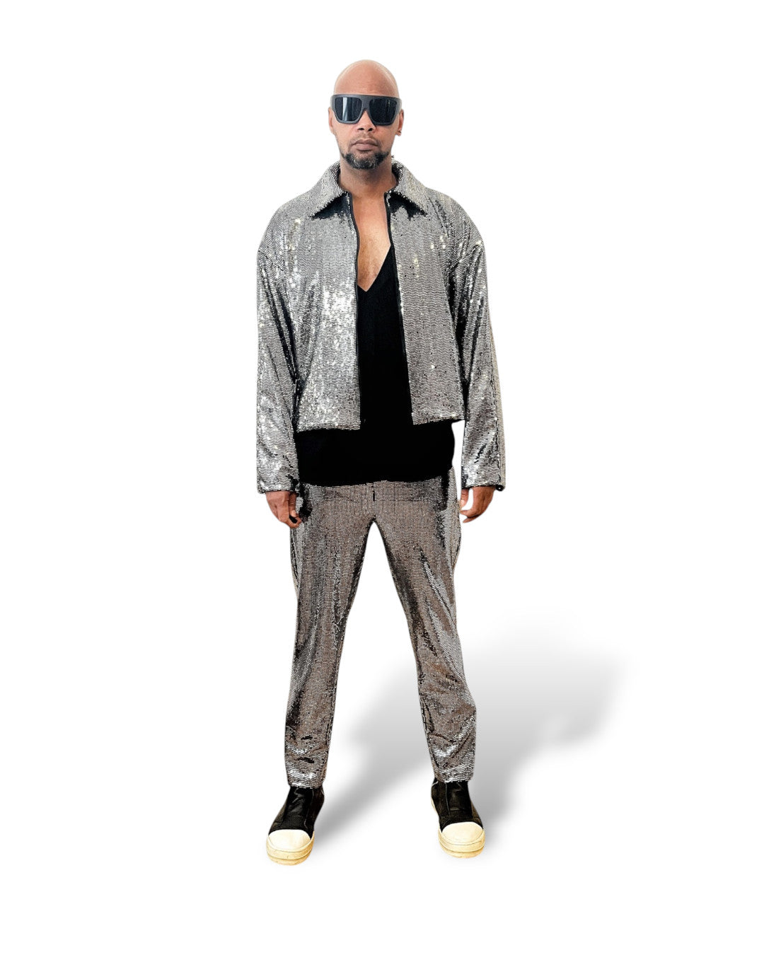 Silver Disco Ball Cropped Zip Front Jacket