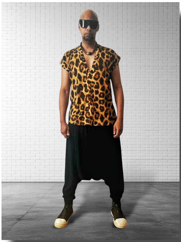 Deep V Neck Tee Shirt | Cheetah Print | Drop Shoulder T Shirt | Drape Jersey