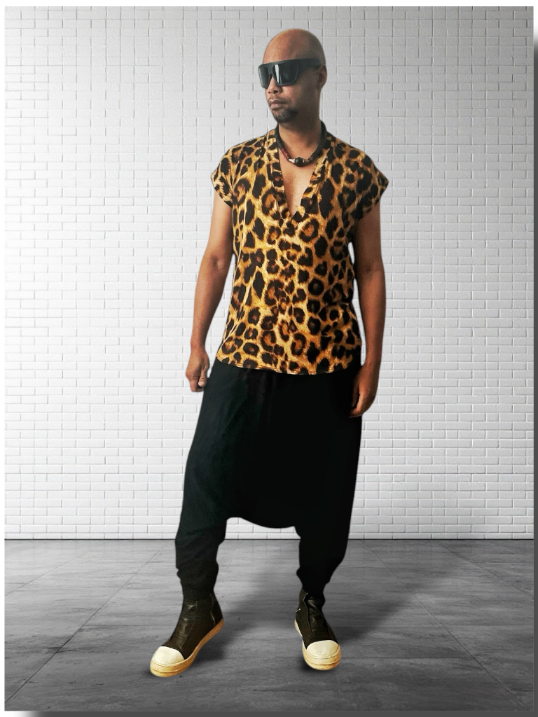 Deep V Neck Tee Shirt | Cheetah Print | Drop Shoulder T Shirt | Drape Jersey