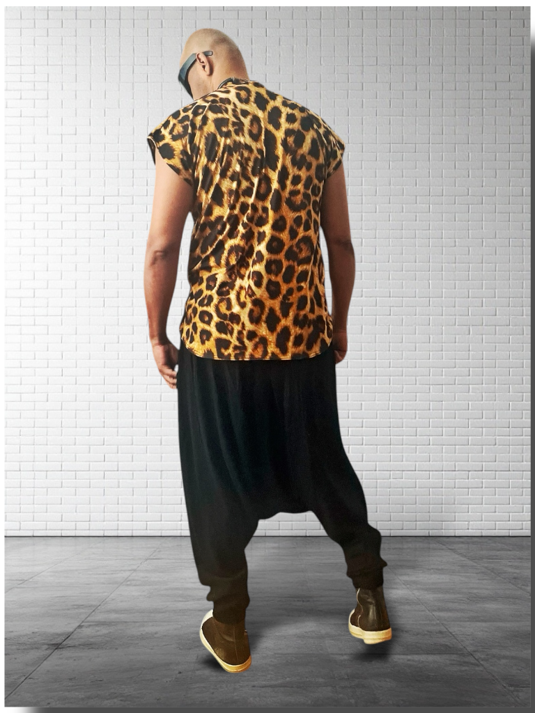 Deep V Neck Tee Shirt | Cheetah Print | Drop Shoulder T Shirt | Drape Jersey