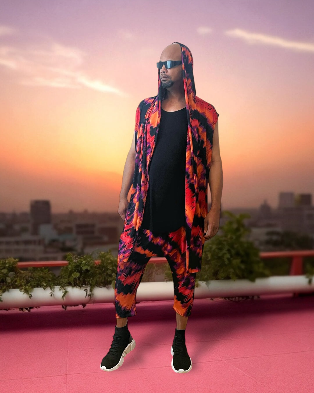 Festival Hooded Cardigan And Jogger Set – BurningMan | Tribal Print Men’s Festival Wear | Sleeveless Hoodie & Matching Pants | Rave Clothing (Copy)