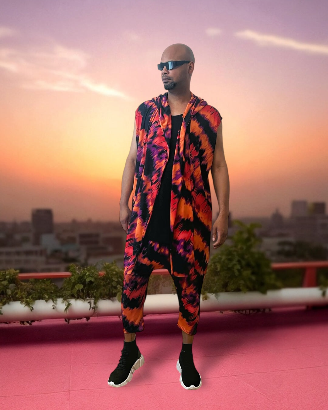 Festival Hooded Cardigan And Jogger Set – BurningMan | Tribal Print Men’s Festival Wear | Sleeveless Hoodie & Matching Pants | Rave Clothing (Copy)