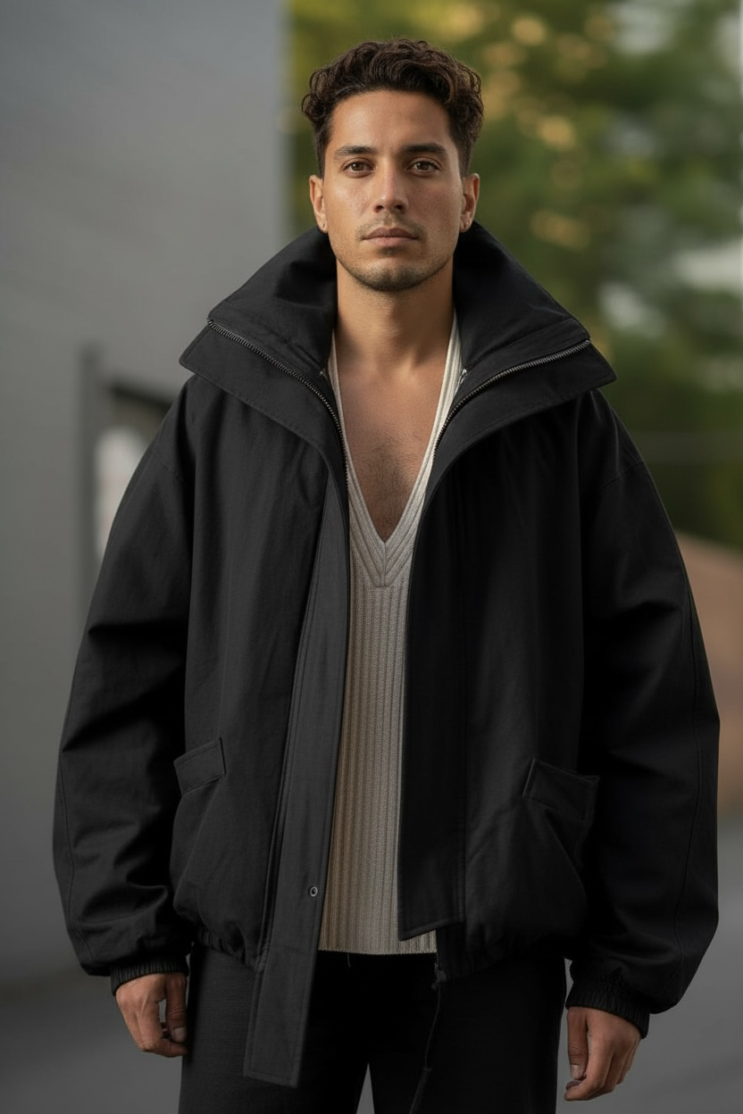 Oversized Black Denim Flight Jacket