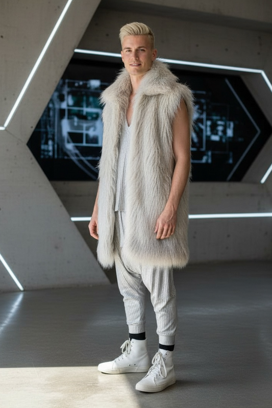 Platinum Grey Mongolian Fur Vest - Luxury Streetwear Unisex Statement Outerwear