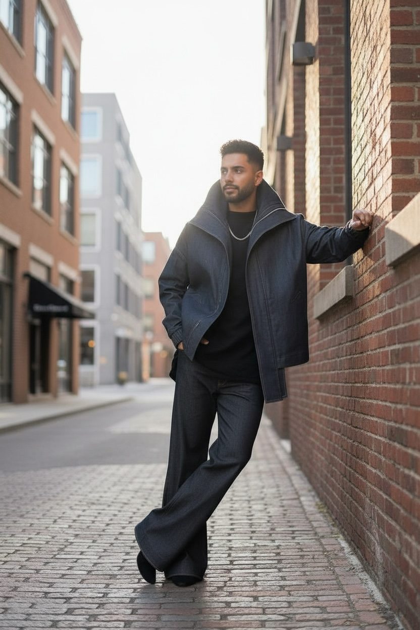 Denim Flight Jacket - Oversized Luxury Streetwear Unisex Streetwear Outerwear