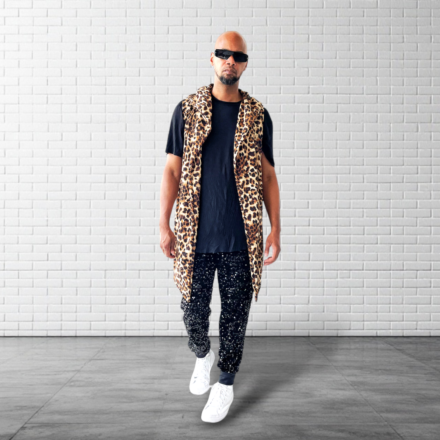 Cheetah Printed Hooded Sleeveless Cardigan Vest Playa Clothing for Festivals