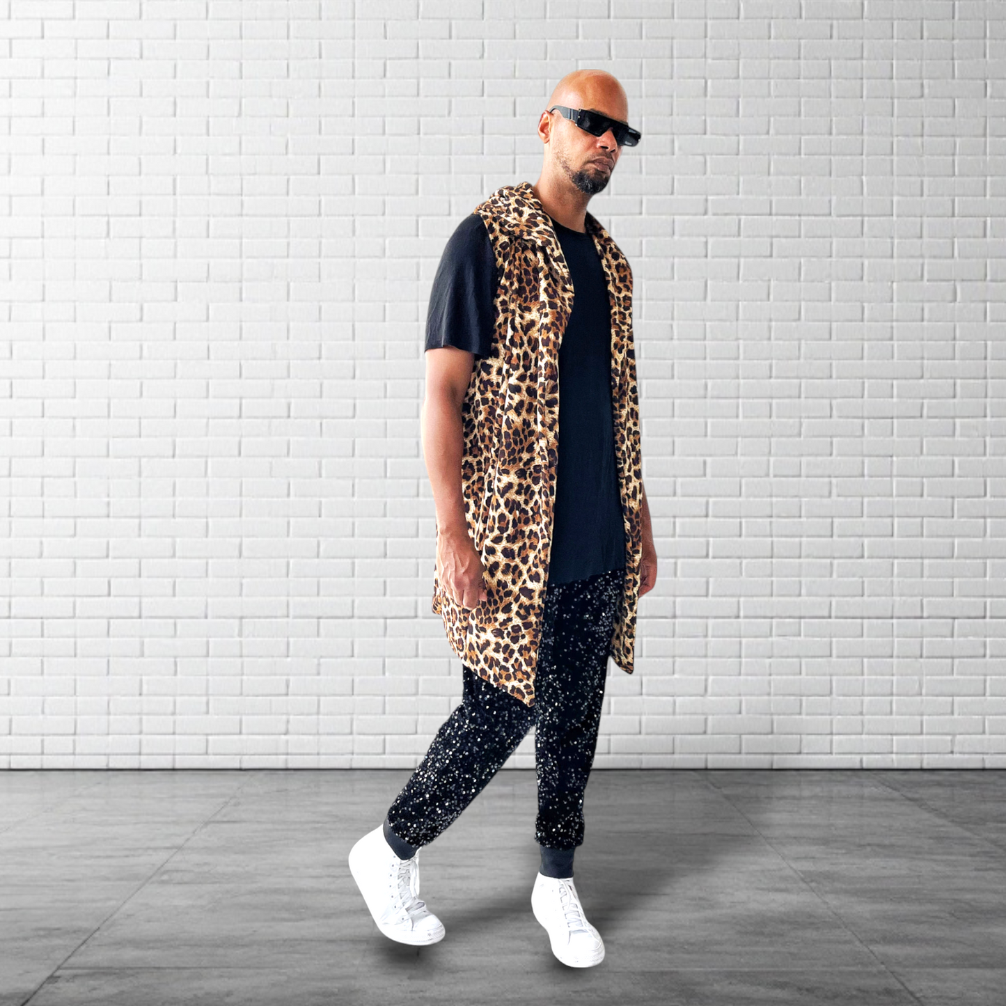 Cheetah Printed Hooded Sleeveless Cardigan Vest Playa Clothing for Festivals