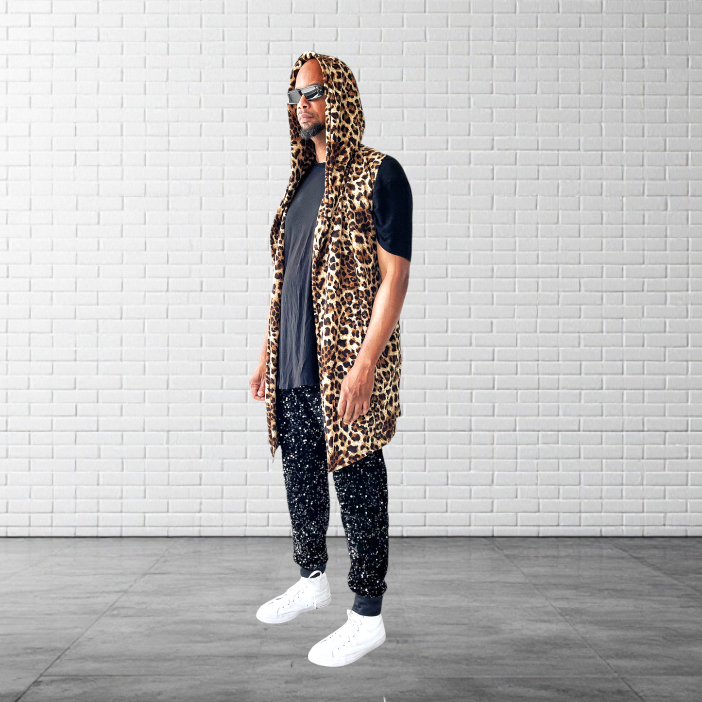 Cheetah Printed Hooded Sleeveless Cardigan Vest Playa Clothing for Festivals