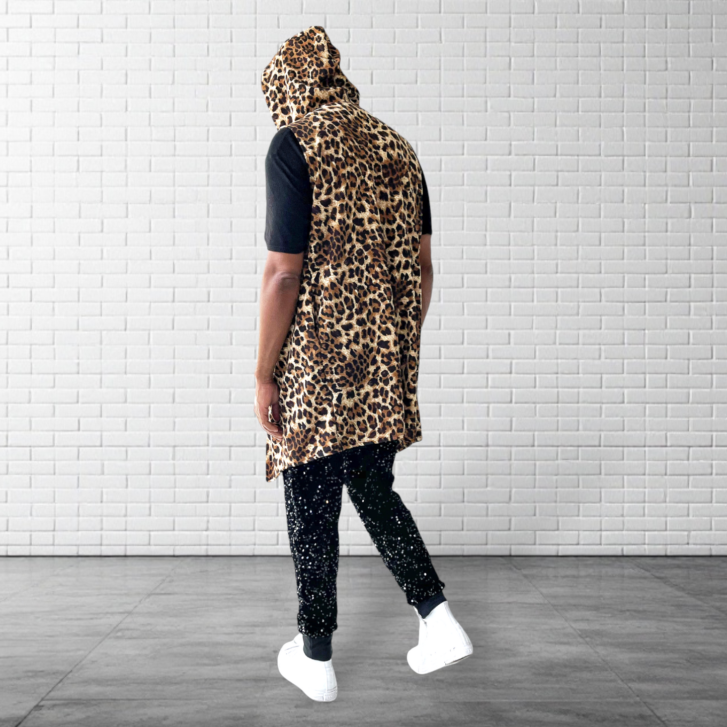 Cheetah Printed Hooded Sleeveless Cardigan Vest Playa Clothing for Festivals