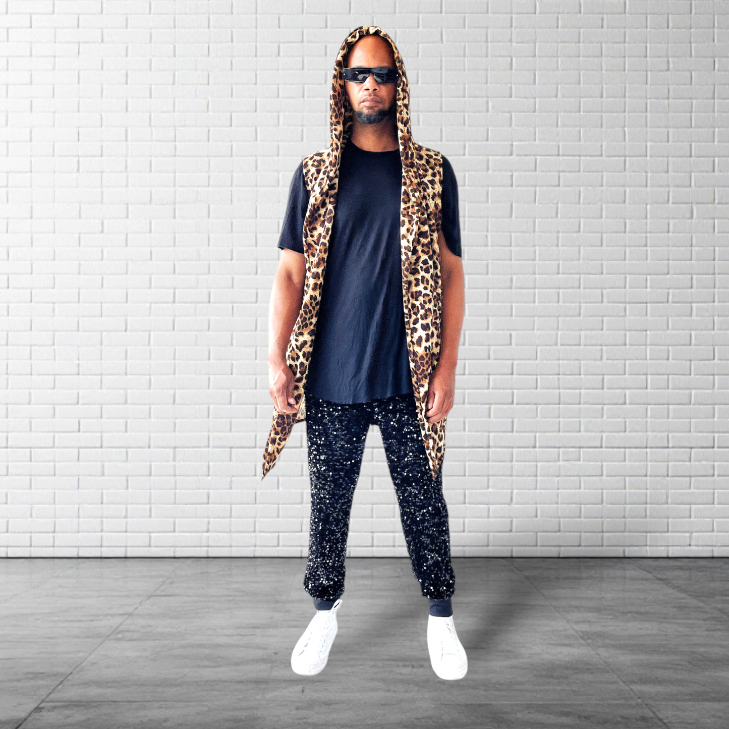 Cheetah Printed Hooded Sleeveless Cardigan Vest Playa Clothing for Festivals