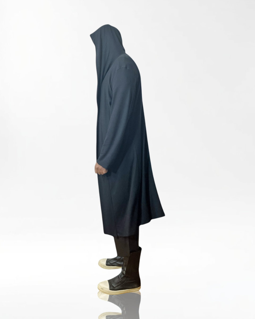 Mens Hooded Cardigab Oversized Hood Black Knit Jersey 3/4 Length | Cotton Jersey | Long Sleeve | Mens