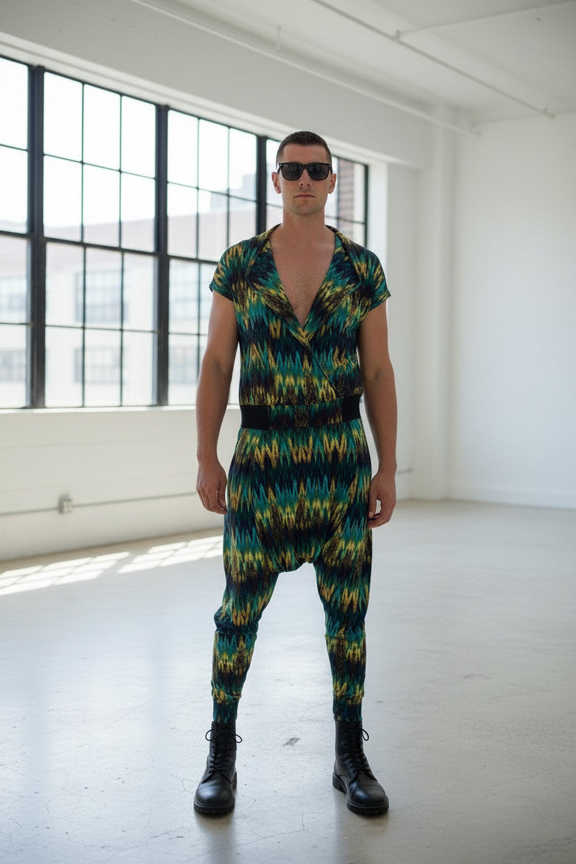 Men’s Hooded Jumpsuit | Avant Garde Drop Crotch Romper | Festival Outfit | Streetwear One Piece | Tie Dye Statement Look (Copy)