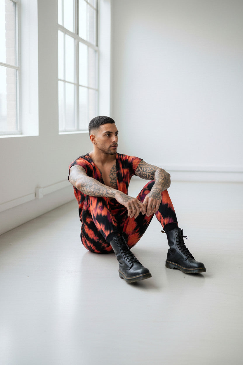 Men’s Hooded Jumpsuit | Avant Garde Drop Crotch Romper | Festival Outfit | Streetwear One Piece | Tie Dye Statement Look