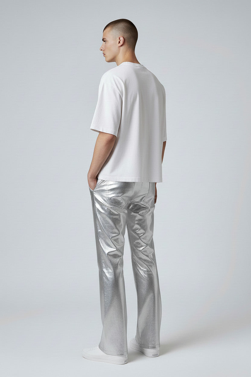 Metallic Jean Cut | Coated Spandex | Silver | Unisex Mens