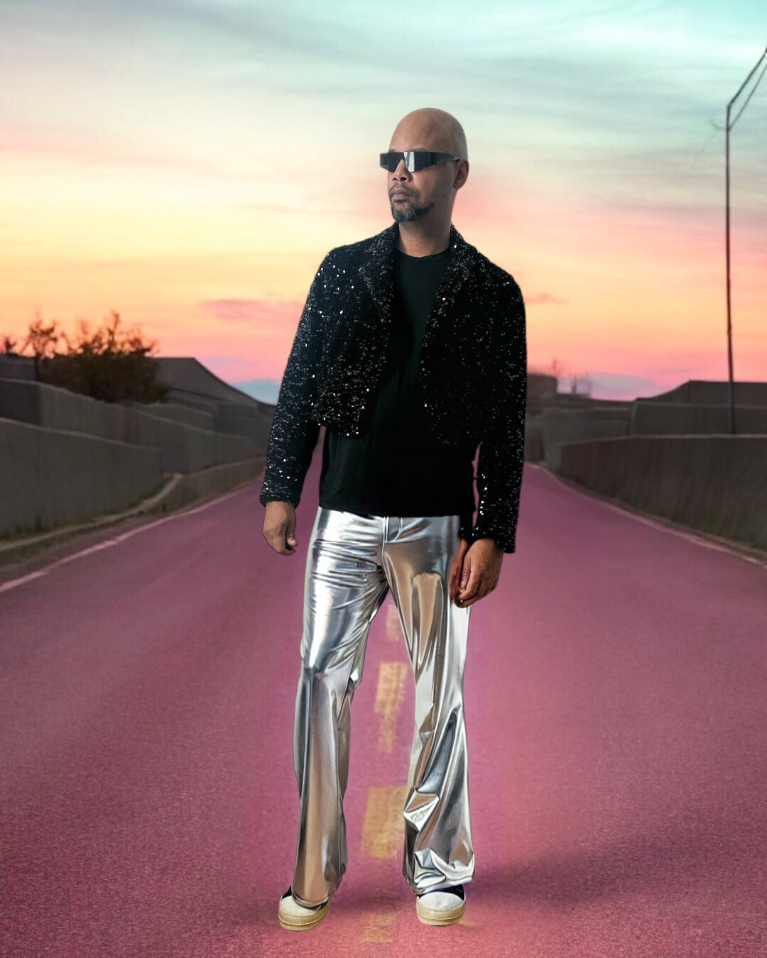 Metallic Flared Jeans Cut Legging | Metallic Silver Pants | Bell Bottom Jeans | Stretch Coated Spandex | Megging Jeggings