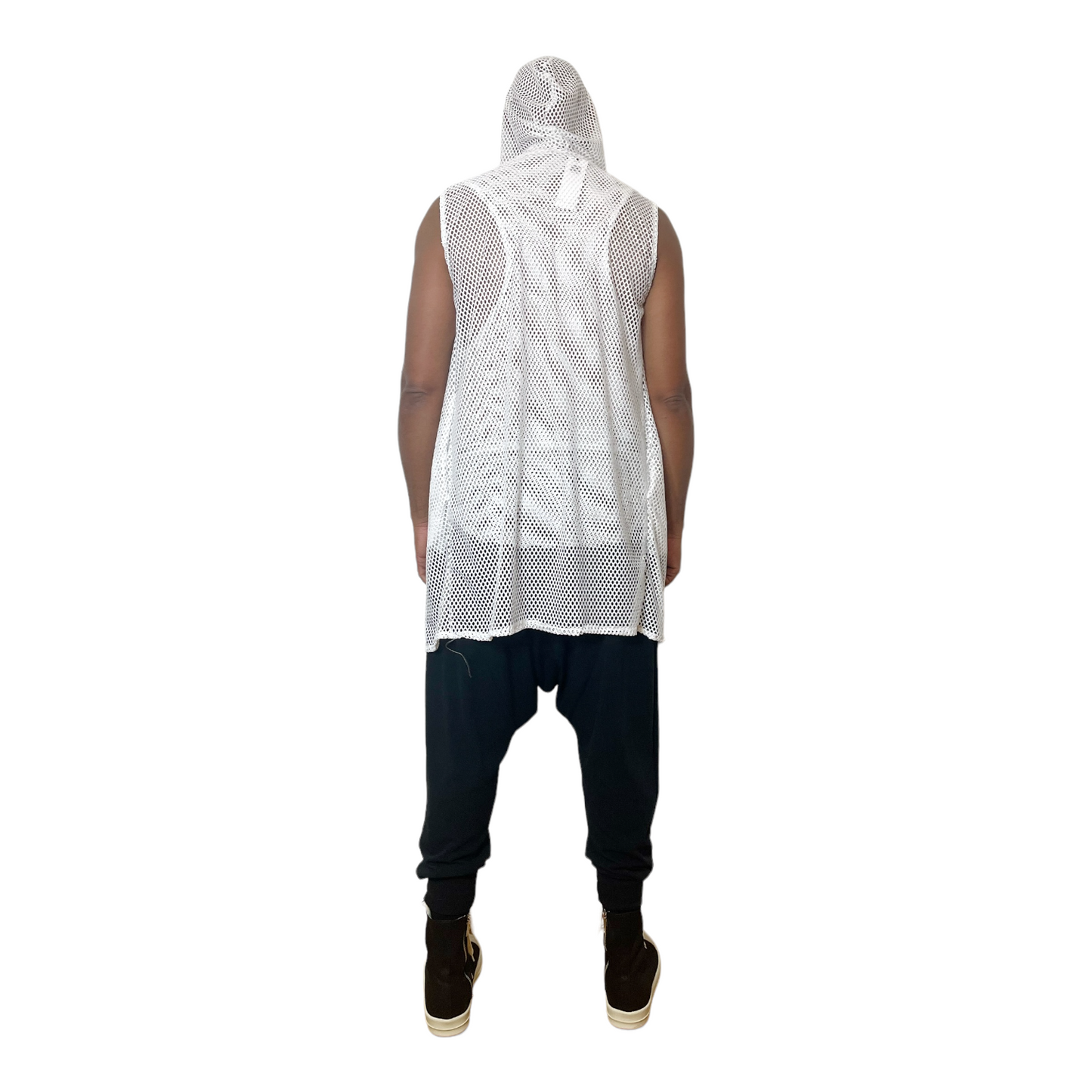 White Mesh Hooded Cardigan and Cowlneck Set
