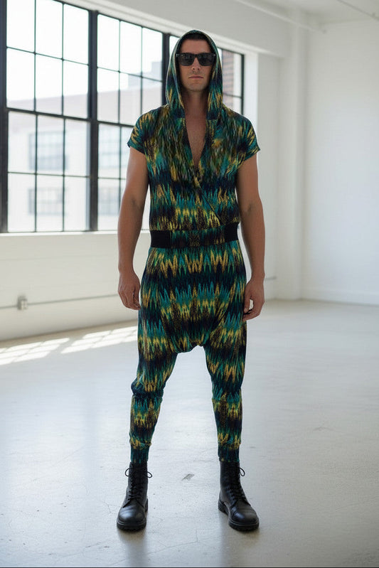 Men’s Hooded Jumpsuit | Avant Garde Drop Crotch Romper | Festival Outfit | Streetwear One Piece | Tie Dye Statement Look (Copy)