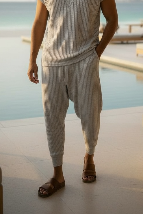 Silver Rib Knit Harem Pants – Unisex Metallic Streetwear