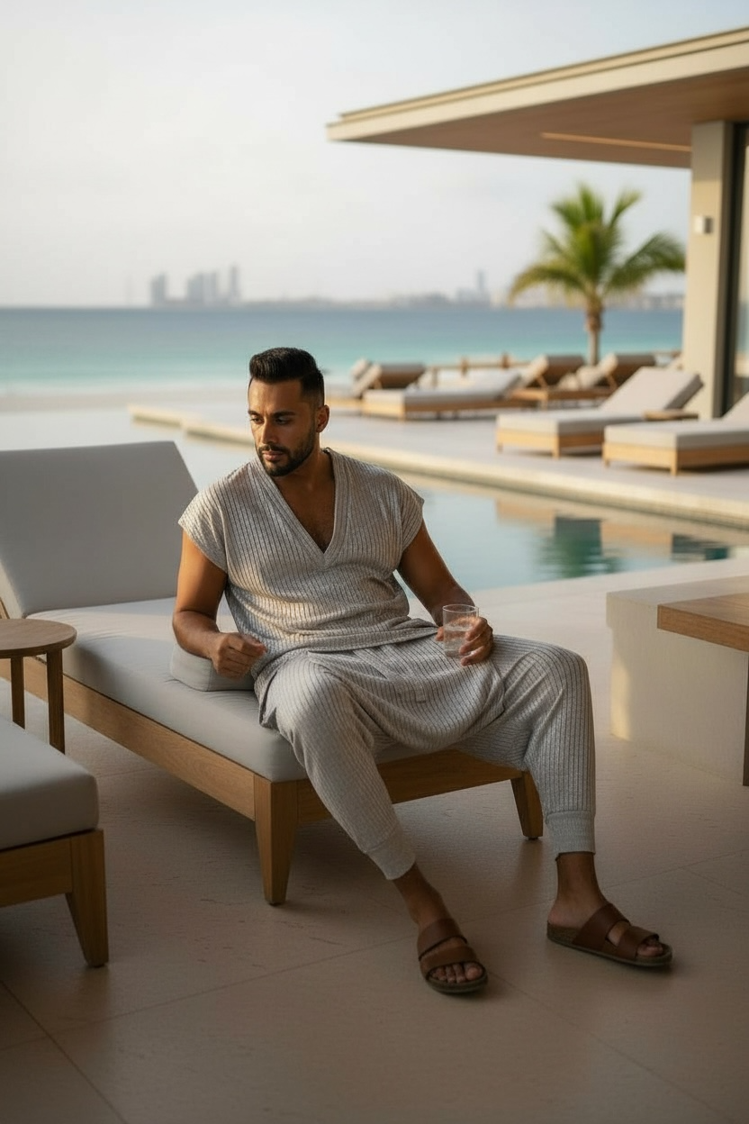 Silver Rib Knit Deep V-Neck Shirt – Unisex Metallic Lounge Top