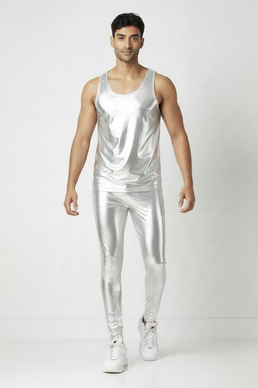 Silver Metallic Tanktop | Coated Spandex | Unisex Event Wear Costume Halloween