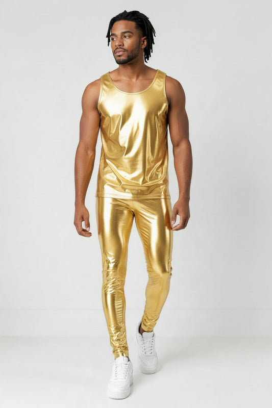 Gold Metallic Tank Top | Coated Spandex | Unisex Event Wear Costume Mens Halloween