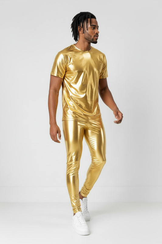 Gold Metallic T Shirt | Coated Spandex | Mens Unisex Stage And Performance Event Wear Costume