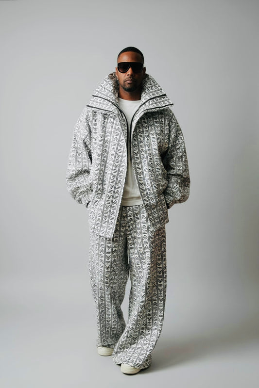 Oversized Tribal Print Bomber Jacket, Cotton Linen Flight Jacket, Statement Streetwear, Unisex Urban Fashion