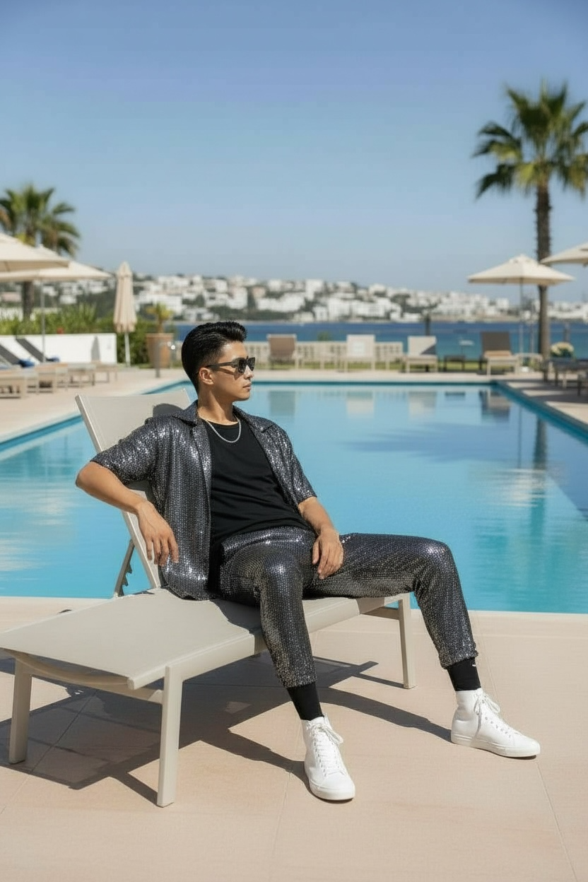 Silver Metallic Bowling Shirt | Button Up Shirt | Mens