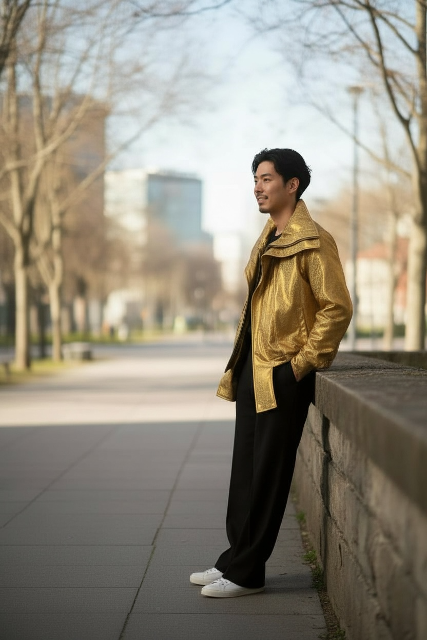 Oversized Gold Metallic Jacket • Statement Streetwear Coat • Unisex High-Shine Outerwear • Luxury Fashion Jacket • Designer Style