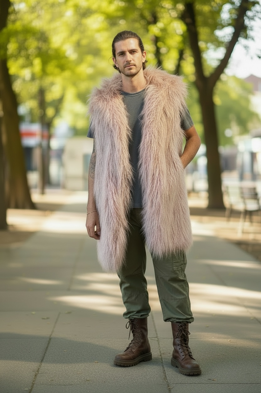 Pink Mongolian Fur Vest - Luxury Streetwear Unisex Statement Outerwear