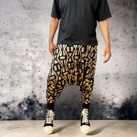 Symbol Aztec Tribal Sequins Jogger Pant Sequin Patterned Mesh Lined Two Tone Gold And Festival Trouser Pants Unisex