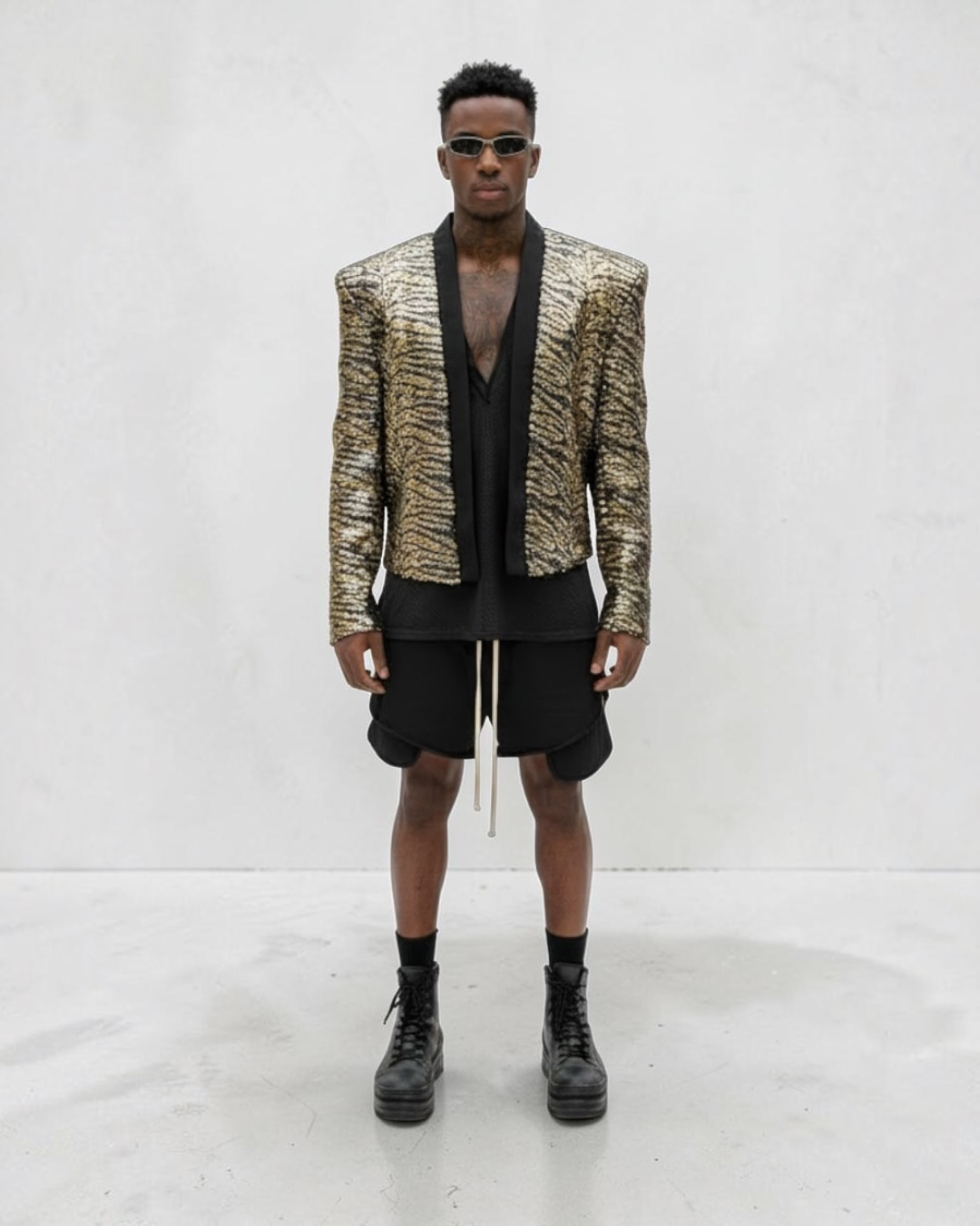 Gold Zebra printed sequin Cropped Open Front Jacket