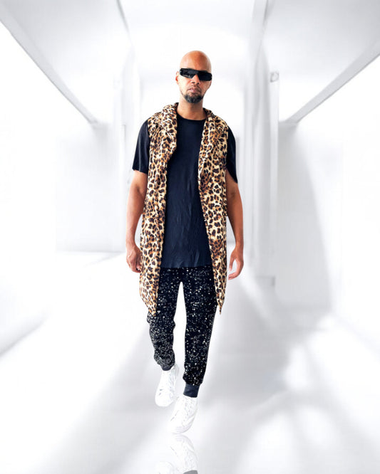 Cheetah Printed Hooded Sleeveless Cardigan Vest Playa Clothing for Festivals