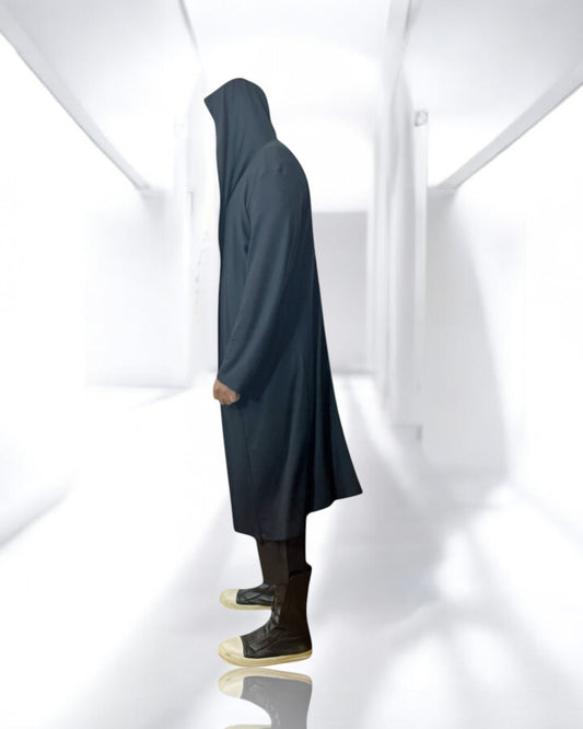 Mens Hooded Cardigab Oversized Hood Black Knit Jersey 3/4 Length | Cotton Jersey | Long Sleeve | Mens