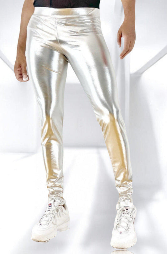Metallic Legging | Coated Spandex | Silver | Unisex Mens