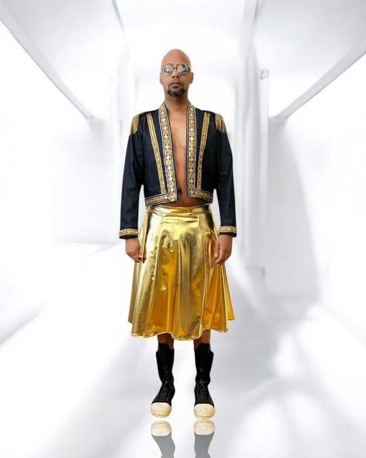 Gold Metallic Kilt| Elastic Waist | Simple Skirt For Men | Pleated Skirt For Men