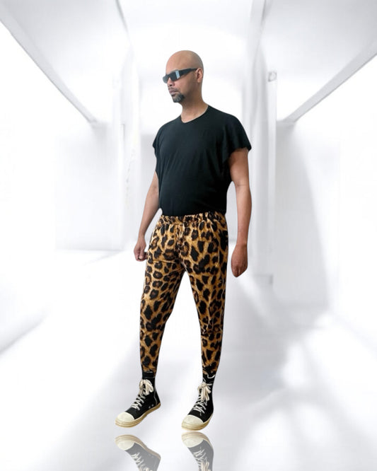 New Cheetah Print Jersey Jogger | Cinched Waist Slim Cut Pant | With Braided Belt Drawstring Waist